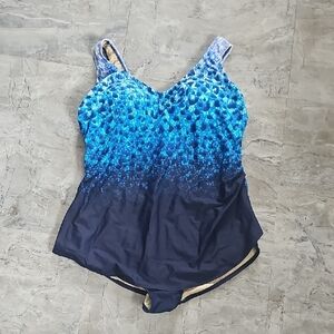 Swimsuits For All Vibrant Blue and Black One Piece Size 22